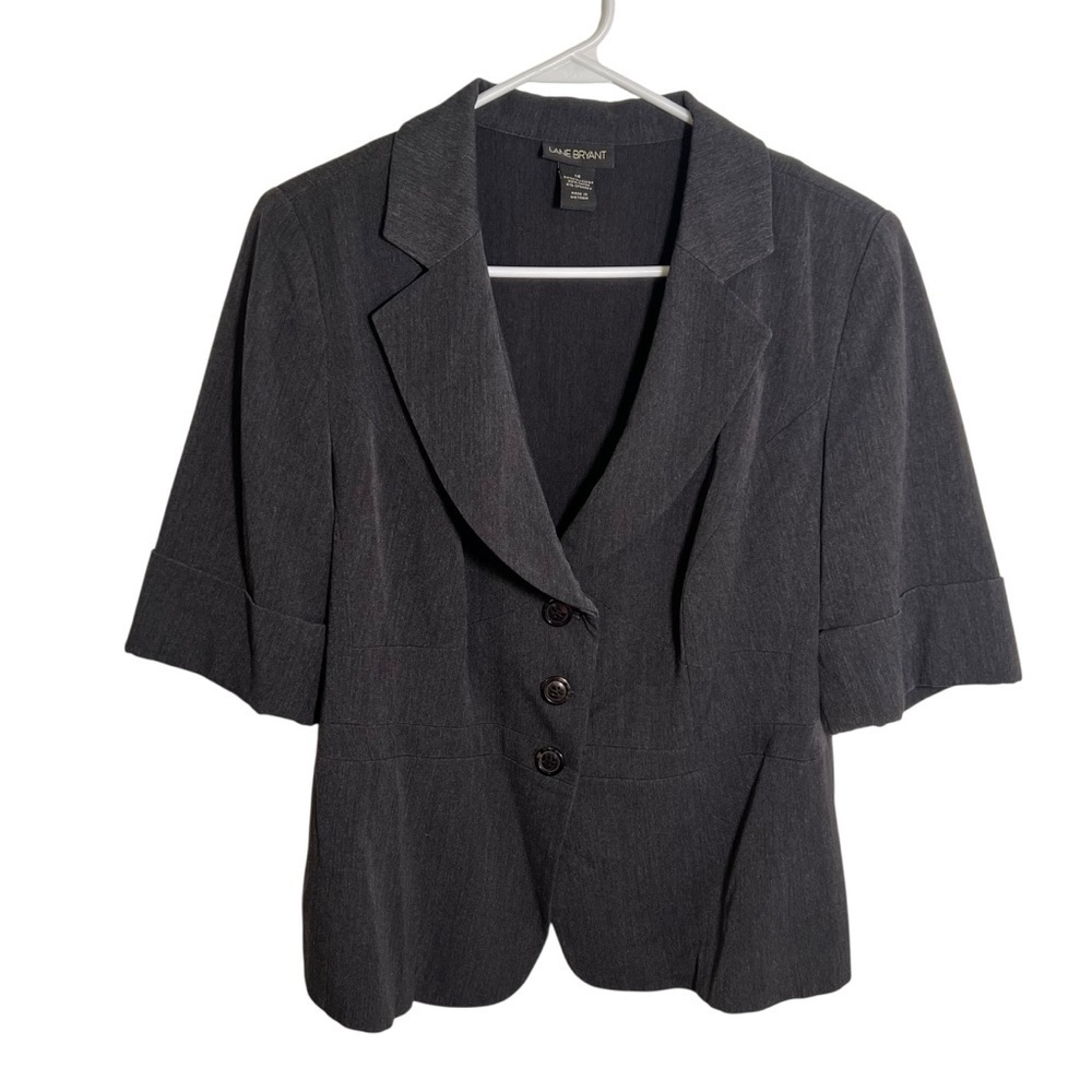 Lane Bryant Women's Size 16 Short Sleeve Blazer 3 Button Dark Charcoal Gray‎